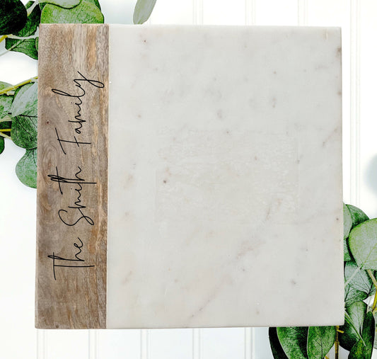 Custom Marble Cutting Board with Wood Accent